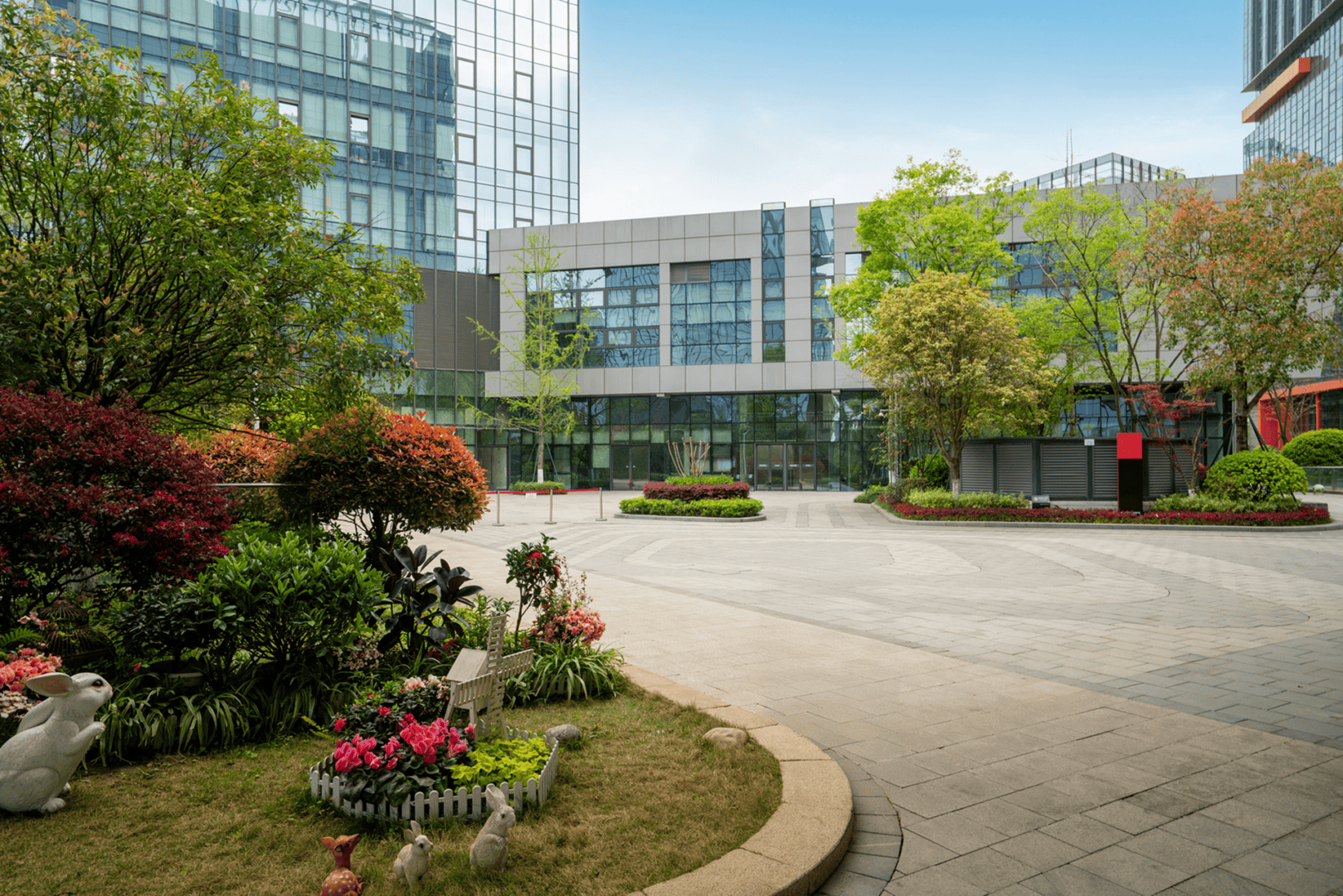 Open space in front of the modern eco-friendly office building